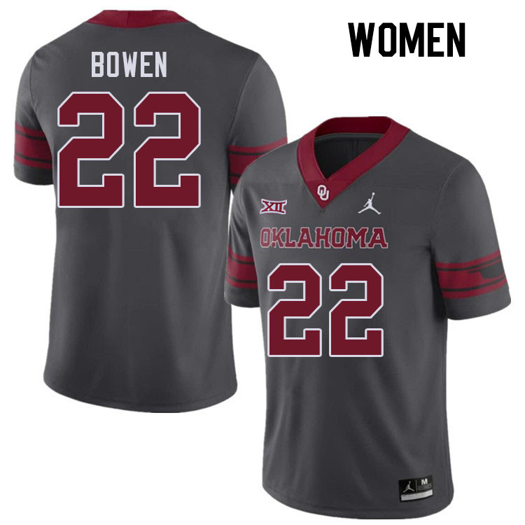 Women #22 Peyton Bowen Oklahoma Sooners College Football Jerseys Stitched-Charcoal - Click Image to Close